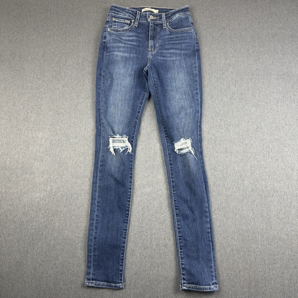 Levi's 721 Jeans Women's 25 High-Rise Skinny Blue Distressed Stellar Stretch